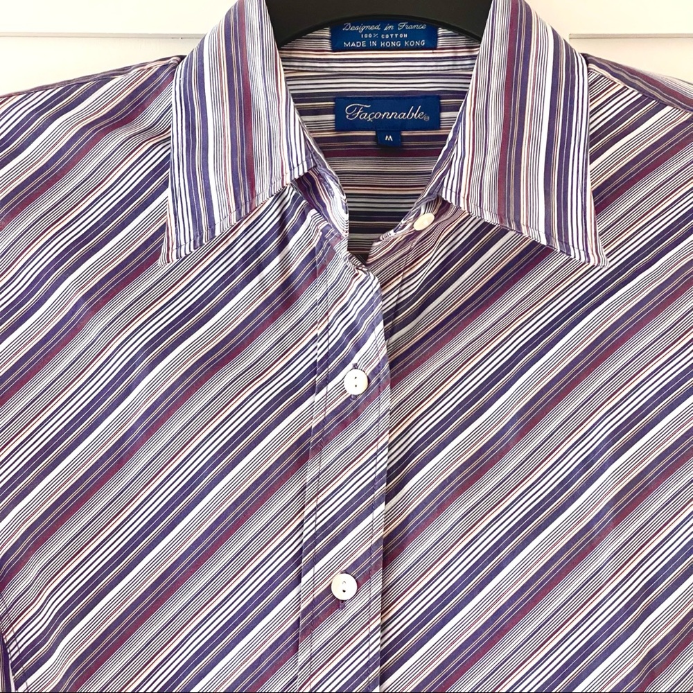 Falconnable Vintage Fitted Blue/Plum Striped Shirt, sz M